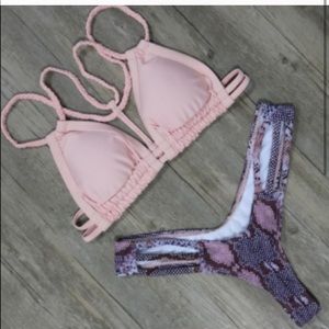 Pink strappy bikini top
